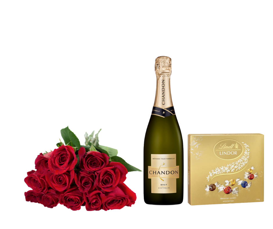 Dozen Roses Chandon & Chocolates